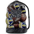 BROTOU Extra Large Sports Ball Bag Mesh Socce Ball Bag Heavy Duty Drawstring Bags Team Work for Holding Basketball, Volleyball, Baseball, Swimming Gear with Shoulder Strap (24” x 36”)