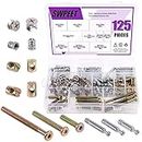 Swpeet 125Pcs 3 in 1 Furniture Cabinet Fixing Screw Locking Cam Bolt Nut Fitting Kit, Cam Fitting with Furniture Eccentric Fitting Furniture Side Connecting Pre-Inserted Nut Screw Eccentric Wheel