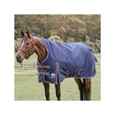 SmartPak Deluxe High Neck Turnout Blanket with Earth Friendly Fabric - 84 - Med/Lite (100g) - Navy w/ Merlot & Silver Trim & Silver Piping - Smartpak