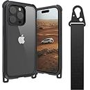 MagEasy Rugged iPhone 14 Pro Protective Case with Strap 6.1" - 16ft Drop Tested Protective iPhone 14 Pro Case with Crossbody Lanyard - Odyssey+ (6.1", 3 Lens) (Metal Frame, Mystery Black)