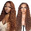 Hxxcoup Lace Front Wigs 13X1 Lace Wig Light Brown Humain Hair Water Wave Wig Perruque Femme Naturelle Brésilien Pre Plucked with Baby Hair Glueless Wig Perruque Cheveux humain 16 Pouce