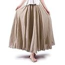 Women's Bohemian Style Elastic Waist Band Long Cotton Maxi Skirt95 cm Off-White