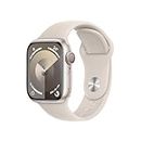 Apple Watch Series 9 [GPS + Cellular] Smartwatch con Caja de Aluminio en Blanco Estrella de 41 mm y Correa Deportiva Blanco Estrella - Talla S/M. Monitor de entreno, App Oxígeno en Sangre