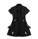 Goth Dress Punk Gothic Harajuku Summer Black Mini Dress Shirt Women 2021 Short Sleeve Emo Clothes Mall Goth Accessories(Black and Tie,M)