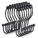 Goowin Shower Curtain Hooks, 12 Pcs Shower Curtain Rings, Stainless Steel Black Shower Curtain Hooks, Shower Curtain Rings Rust Proof, Smooth Sliding Anti-Drop Double Shower Rings for Curtain (Black)