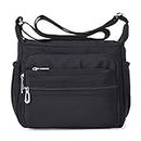 NOTAG Womens Shoulder Bag Multi Pocket Crossbody Bag Waterproof Tote Handbag Travel Purse Lightweight Messenger Bag for Casual Sport School Hiking Travel, 2 Size (L, black)
