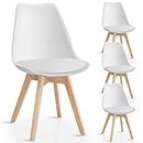 Giantex 4Pcs Modern Dining Chairs, High Backrest Kitchen Chairs, Elegant Mid Century Side Chairs w/Padded Seat & Solid Wood Legs, Upholstered Tulip Chair Beech Dining Chairs Set of 4, White