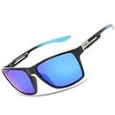 Polarized Sunglasses for Men Fishing Driving Running Golf Sports Glasses Square UV Protection Designer Style Unisex (Black/Blue, Blue)