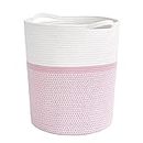INDRESSME Pink Laundry Storage Basket, Baby Laundry Hamper, Woven Rope Toy Basket for Towel, Pillow, Blanket Storage Basket Nursery Bin, 15.8 X 13.8 X 17.8, Pink