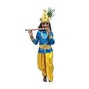ITSMYCOSTUME Krishna Dhoti Top Yellow Set with Complete Accessories (Material:Lycra &Satin) Fancy Dress Costume for Kids (Pack of 6-Dhoti,Top,Mukut,Necklace,Bajuband,Basuri)