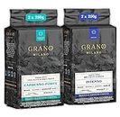 Grano Milano Ground Coffee 1kg, Variety Pack Arabica and Robusta, Medium and Dark Roast Strong Coffee, Made in Italy