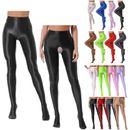 Women Glossy Footed Yoga Pants Crotchless Tights Pantyhose Gym Workout Trousers