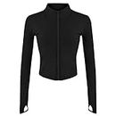 Lviefent Womens Lightweight Full Zip Running Track Jacket Workout Slim Fit Yoga Sportwear with Thumb Holes (Black, Small)