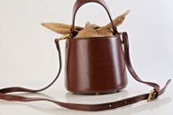 Brown Leather Bucket Shoulder Bag