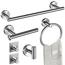 Stainless Steel Bathroom Hardware Set,Bathroom Accessories Set 6 Pieces,Include Towel Rings,Towel Bar,Roll Paper Holder,Towel Hooks,2 Adhesive Hooks,304 Stainless Steel,Suitable for Bathrooms,Kitchens