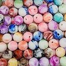 INDIKONB Lucid Marble Faux Pearl Large Beads - Multicolour Acrylic Pack for Crafting and Jewelry Making - Set of Assorted 110 Beads (Size: 10 mm)