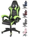 Racingreat Gaming Chair-Ergonomic Computer Seat with Headrest and Lumbar Support, PU Leather High Back Height Adjustable Swivel Game Chairs for Adults(Black/Green)