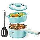 Yabano Electric Pot, 850W Non-Stick Electric Hot Pot with Steamer,1.6L Noodles Cooker with Dual Power Control, Portable Pot For Dorm, Office, Travel with Silicone Spatula Included, BPA Free, Aqua