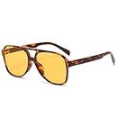 YAMEIZE Retro Polarized Rectangle Sunglasses for Women Men Double Bridge UV400 Protection Glasses Outdoor (Leopard/Yellow)