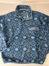 PATAGONIA Synchilla Honeycomb Stone Blue White Aztec Snap Fleece Pullover L Flaw