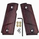 Cool Hand 1911 Rosewood Grips, Compact/Officer/Kimber Ultra Carry ii, Gold Pistol Screws Included, Checker Diamond Cut, Ambi Safety Cut, 1/4" Thin (Brown3)