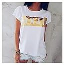 LIWEIKE Golden Vogue T-Shirt mit Buchstaben-Aufdruck, kurzärmelig, O-Ausschnitt, lockeres T-Shirt 2022 Sommer Frauen T-Shirt Tops Camisetas Mujer (Farbe: 4, Größe: XL)