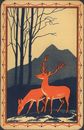 Playing Cards Single Card Old Vintage De La Rue * DEER Mountain Woods  Picture B