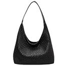GODARM Woven Leather Tote Women's Top Handle Shoulder Bag, Large Capacity Soft Vegan Crossbody Bag Underarm Bag,Black