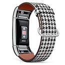 Compatible with Fitbit Charge 2 Accessory Leather Band Strap Bracelet Wristbands with Adapters (Houndstooth Black White)
