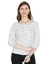 Glossia Fashion Women's Casual Polka Dot Georgette Elastic Ballon White Crop Top Large Size with 3/4th Puffed Sleeve for Women/Girls (WTOP-D3-WH-L)