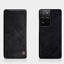 Nillkin Case for Samsung Galaxy S21 Ultra S 21 Ultra (6.8" Inch) Qin Genuine Classic Leather Flip Folio + Card Slot Black Color