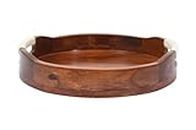 Chirpin Handmade Wooden Round Serving Tray with Handles Rustic Round Wooden Serving Tray Brown Wood Medium Size (11" x 11" x 1.5") - Decorative Round Serving Platter for Dining and Entertaining