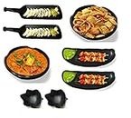 A.R. Serveware Melamine French Fries, Momos, Paneer Tikka Serving Platter with 2 Bhalla Plate and 2 Dip Bowls Unbreakable Serving Dessert and Snacks Platter (Matt Black, Combo Pack of 8)