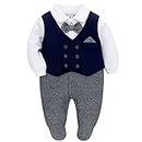 SLODEN Baby Boys Outfit Newborn Gentleman Suit Gentleman Formal Tuxedo Wedding Baptism Birthday (Navy, 9M)