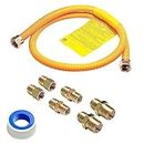 Roastove 48 Inch Gas Hose Connector Kit for Stove, Dryer, Gas Water Heater, Pipe Diameter 5/8 in. OD（1/2 in. ID）, Connector Size 1/2" FIP.1/2"MIP.3/4"MIP, Stainless Steel, Yellow Rind…