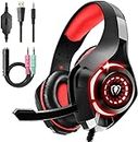 Gaming Headset for PS4, PS5, PC, Xbox One, Over-Ear Gaming Headphones with Noise Cancelling Mic, Premium Stereo, Lightweight Comfortable Earmuffs for Switch Laptop Mobile