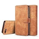 UEEBAI PU Leather Case for iPhone 7 Plus iPhone 8 Plus, Vintage Retro Premium Wallet Flip Cover TPU Inner Shell [Card Slots] [Magnetic Closure] Stand Function Folio Shockproof Full Protection - Brown