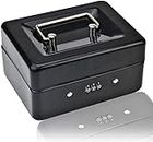 Delzon 6 Inch Cash Box with Combination Lock and Removable Deposit Box Steel Tin Security Safe Petty For Perfect Secure Storage in Black