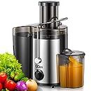 Qcen Juicer Machine, 500W Centrifugal Juicer Extractor with Wide Mouth 3” Feed Chute for Fruit Vegetable, Easy to Clean, Stainless Steel, BPA-free (Black)