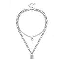 MJartoria Layered Necklaces for Women Trendy Retro Lock Key Pendant Silver Chain Necklaces Dainty Chunky Link Chain Choker Necklaces for Girls Jewelry Birthday Gifts