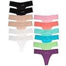 Jo & Bette (6 Pack or 12 Pack Cotton Womens Thong Underwear, Lace Trim Soft Sexy Lingerie Panties Set, 6pk Classic, 6pk Pastel, Small
