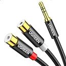UGREEN RCA to Aux Cable 3.5mm Male to 2 RCA Female Jack Stereo Audio Cable Y Adapter Gold Plated Compatible for iPhone iPod iPad MP3 Tablets HiFi Stereo System Computer Sound Speaker 0.8 Feet