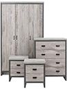 GFW Boston Bedroom Furniture Sets With 2 Bedside Table, Chest Of Drawers & Wardrobe, Contemporary Wooden Matching Cabinets for Bedroom Sets, Grey, 4 Piece Furniture Suites