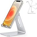Adjustable Cell Phone Stand, OMOTON Aluminum Desktop Cellphone Stand with Anti-Slip Base and Convenient Charging Port, Fits All Smart Phones (Silver)
