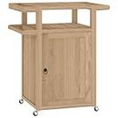 vidaXL Bar Cart - Solid Teak Wood Bar Trolley with Storage Shelves and Towel Rack - Rotatable Castors for Easy Mobility - Ideal for Kitchen and Living Room Use