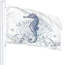 Seahorse Flag 4x6 FT Vintage Ocean Seahorse Star Flower Foliage Wave Outdoor Flags Large Welcome Yard Banners Home Garden Yard Lawn Decor Azul