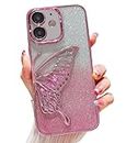 mobistyle Designed for iPhone 11 Cover with Luxury Glitter Cute Butterfly Plating Design Aesthetic Women Teen Girls Back Cover Case for iPhone 11 (Butterfly |Pink)