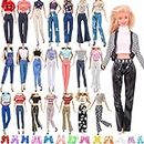 30 Pcs Doll Clothes and Accessories for Barbie Doll, 11.5 Inch Doll Outfit Collection Including 1 Set 9 Tops 9 Pants 10 Pairs Shoes(Random Style), for Girls Birthday Gifts
