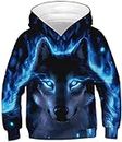 Chaos World Boy's 3D Print Hoodie Long Sleeve Halloween Pullover Casual Sweatshirt(9-10 Years,Blue Wolf)