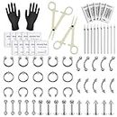Piercing Kit - Rayyl 64pcs Body Piercing Kit with 14G 16G Stainless Steel Piercing Needles Piercing Clamps for Horseshoe Septum Lip Tongue Tragus Eyebrow Belly Tongue Helix Ring Hoop Nose Ear Rings Studs Piercing Jewelry Body Piercing Kit
